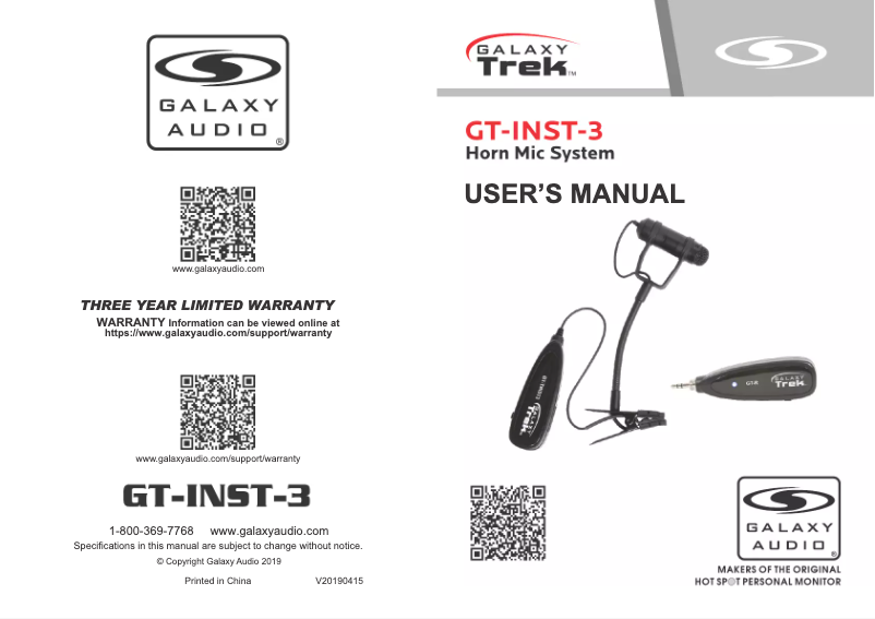 Page 1 de la notice Manuel utilisateur Galaxy Audio GT-INST-3