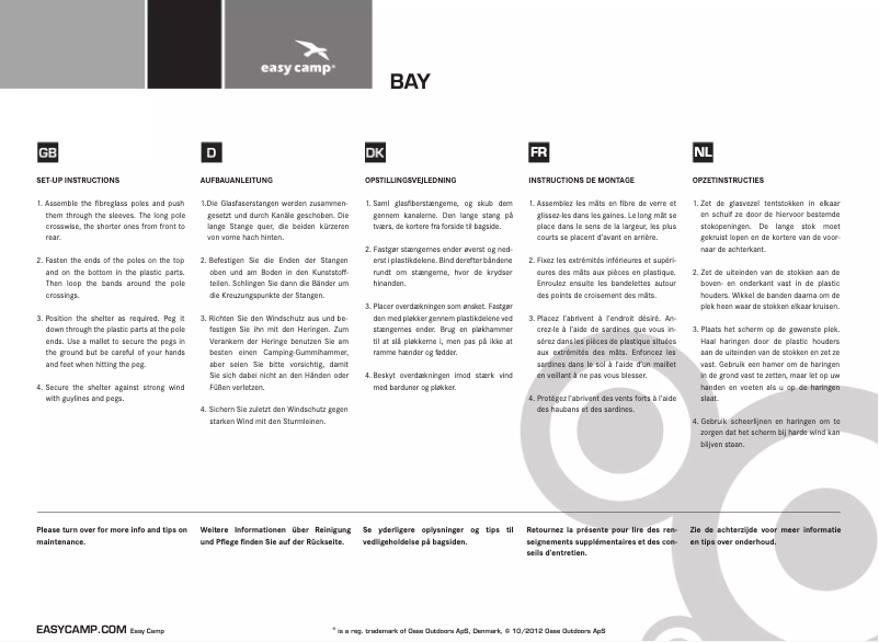 Página 1 del manual Manual de usuario Easy Camp Bay