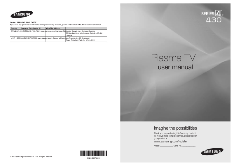 Page 1 de la notice Manuel utilisateur Samsung PN50C430A1D