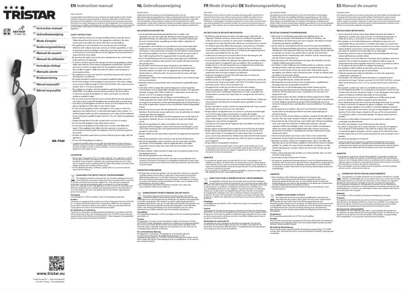 Page 1 de la notice Manuel utilisateur TriStar KB-7980
