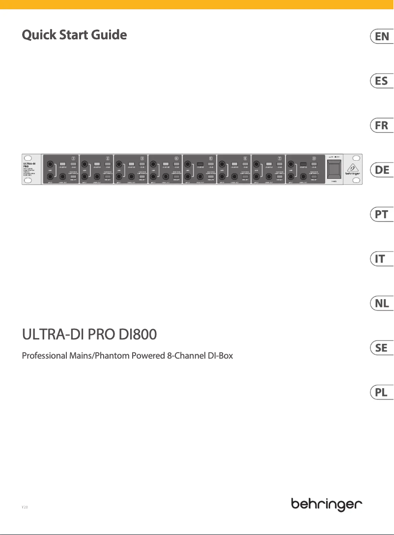 Page n°1 - Guide de démarrage rapide Behringer Dultra-DI Pro DI800