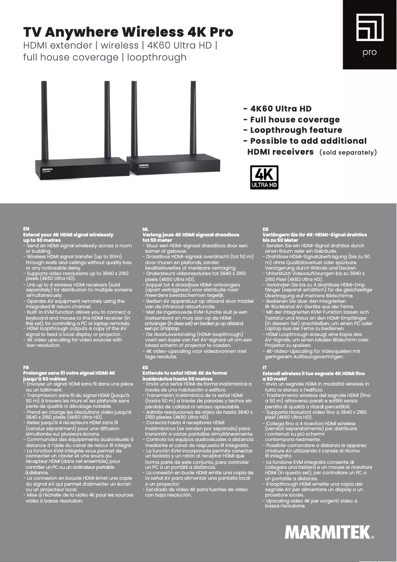 Page 1 de la notice Fiche technique Marmitek TVAW4K RX