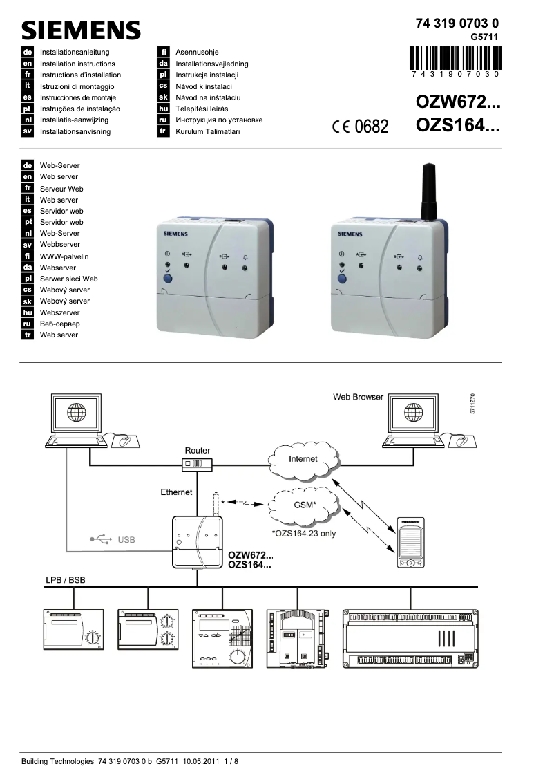 Image de la première page du manuel de l'appareil OZW672