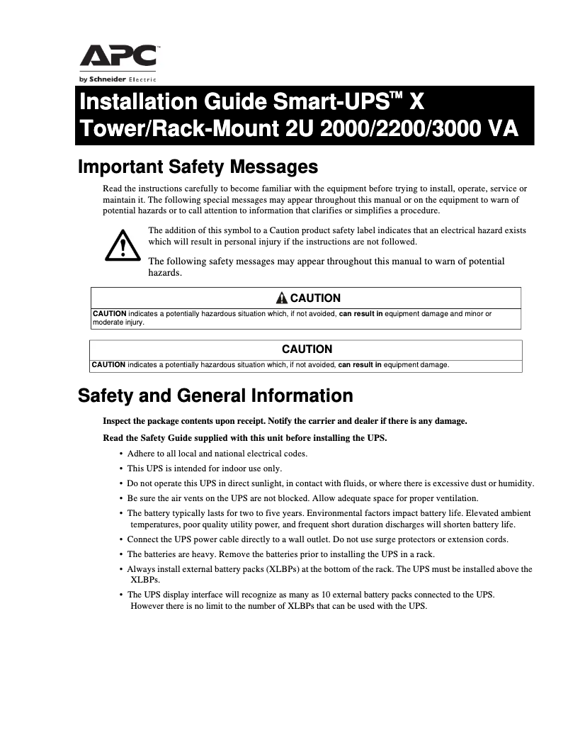 Page 1 de la notice Manuel utilisateur APC Smart-UPS SMX2200RMLVUS