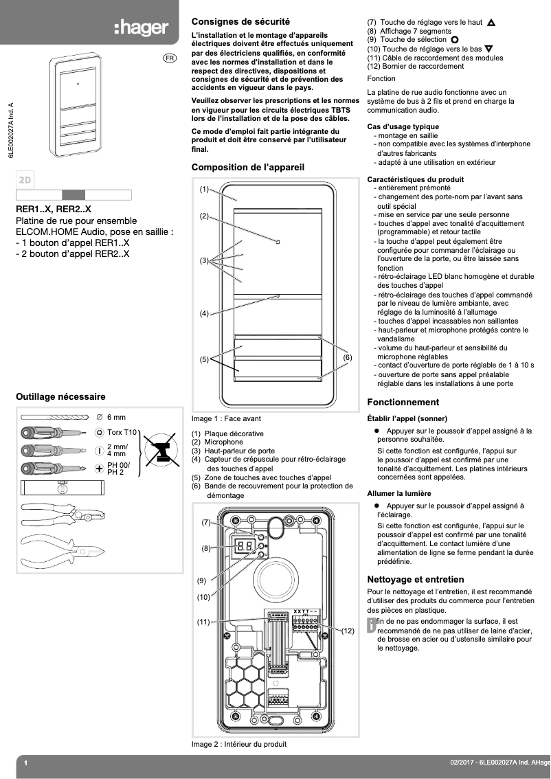 Página 1 del manual Instrucciones / montaje Hager RER213X