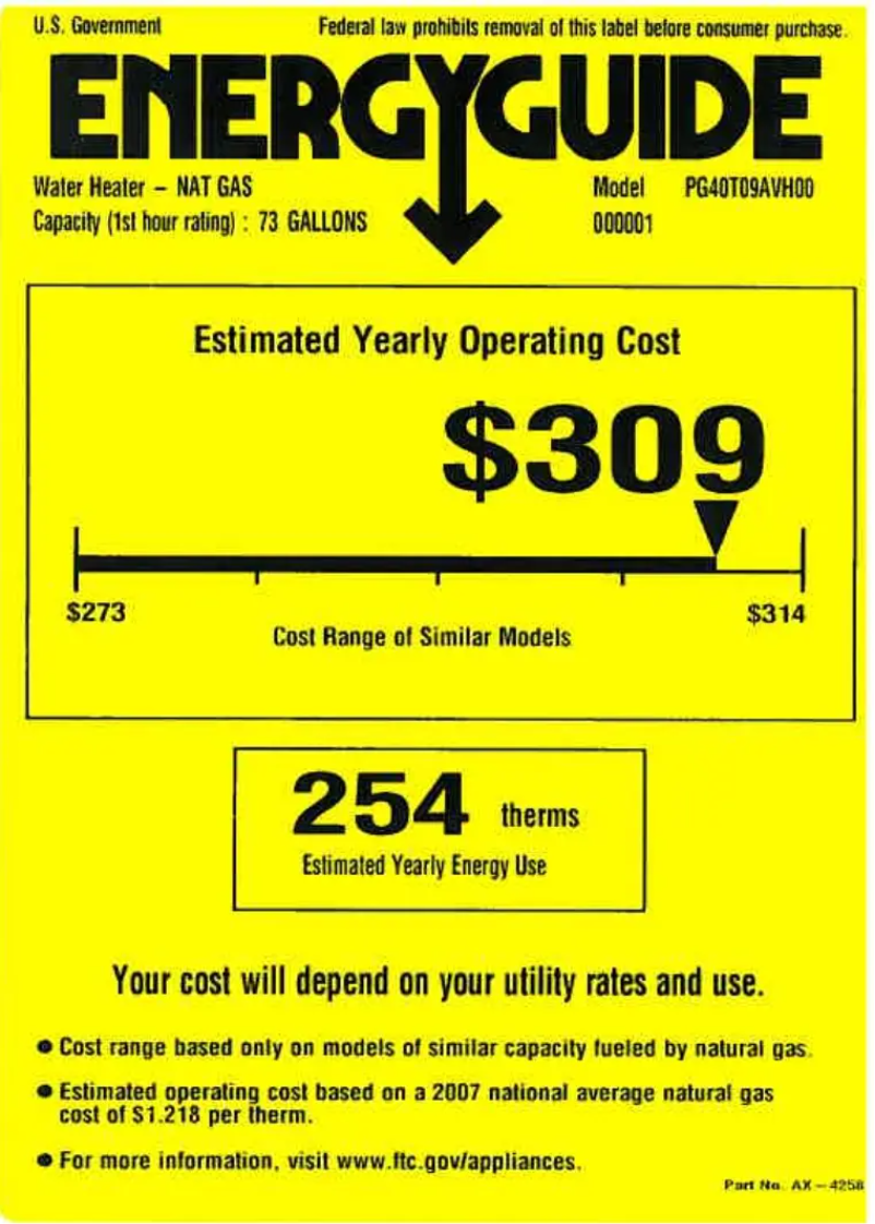 Page 1 de la notice Label énergétique GE PG40T09AVH