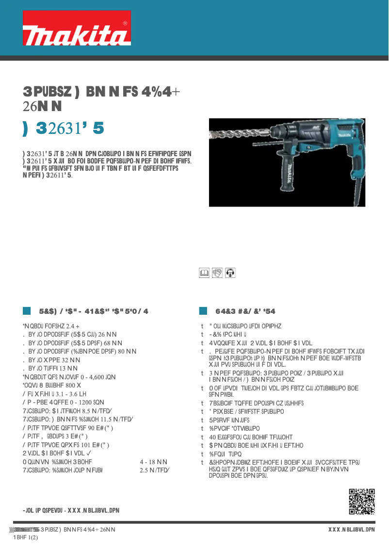 Page 1 de la notice Fiche technique Makita HR2631FT