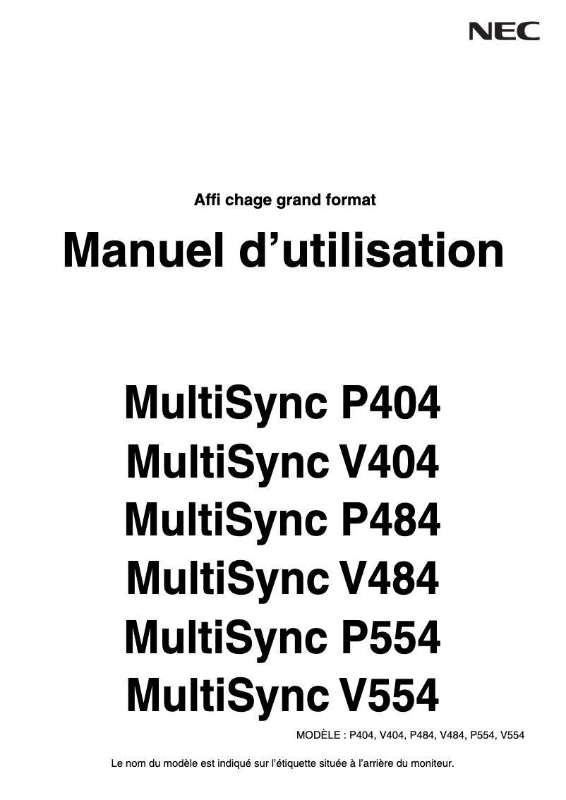 Página 1 del manual Manual de instrucciones NEC MultiSync P554 PG