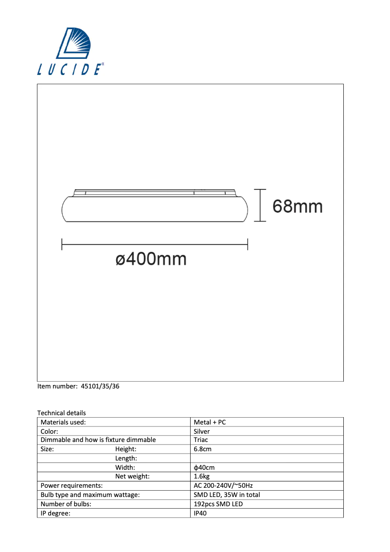 Page 1 de la notice Manuel utilisateur Lucide Rondell 45101/35/36