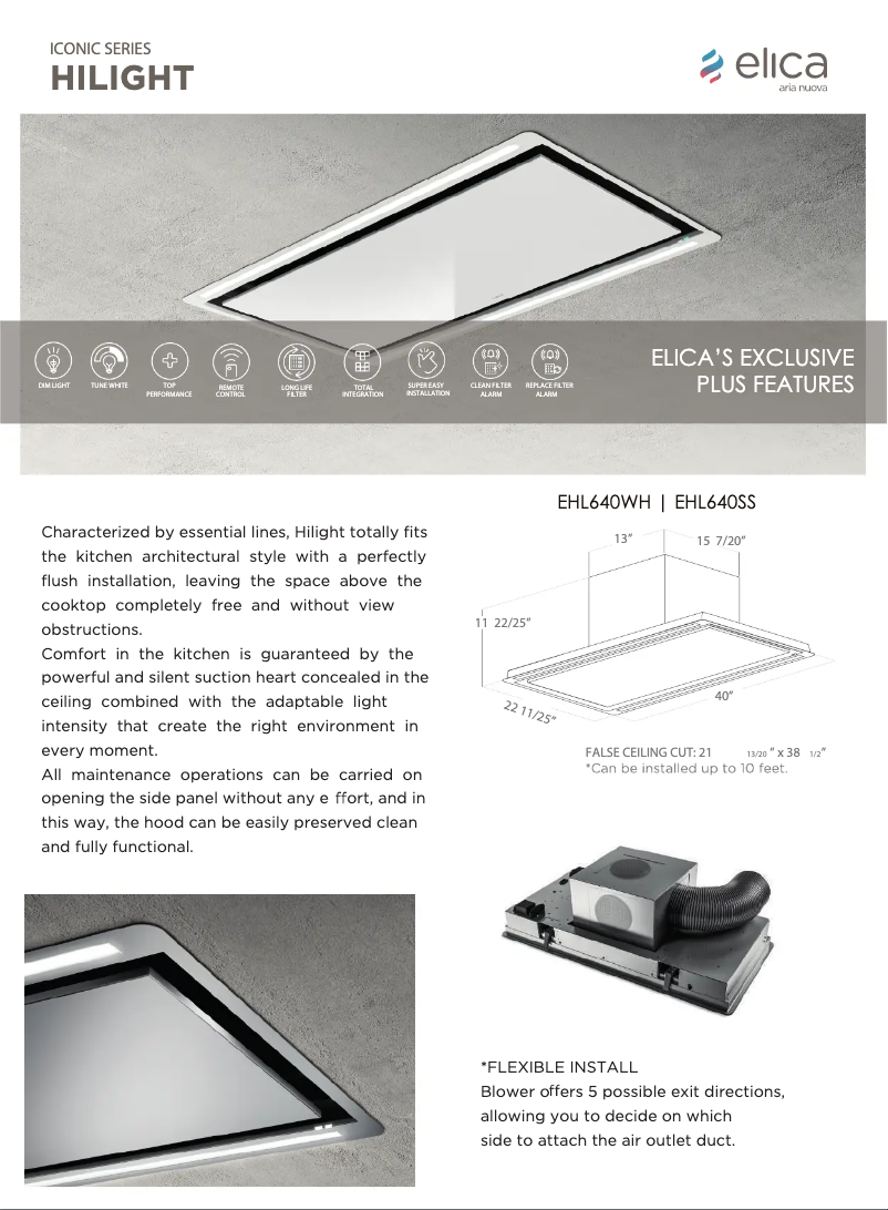 Page 1 de la notice Fiche technique Elica Hilight EHL640SS