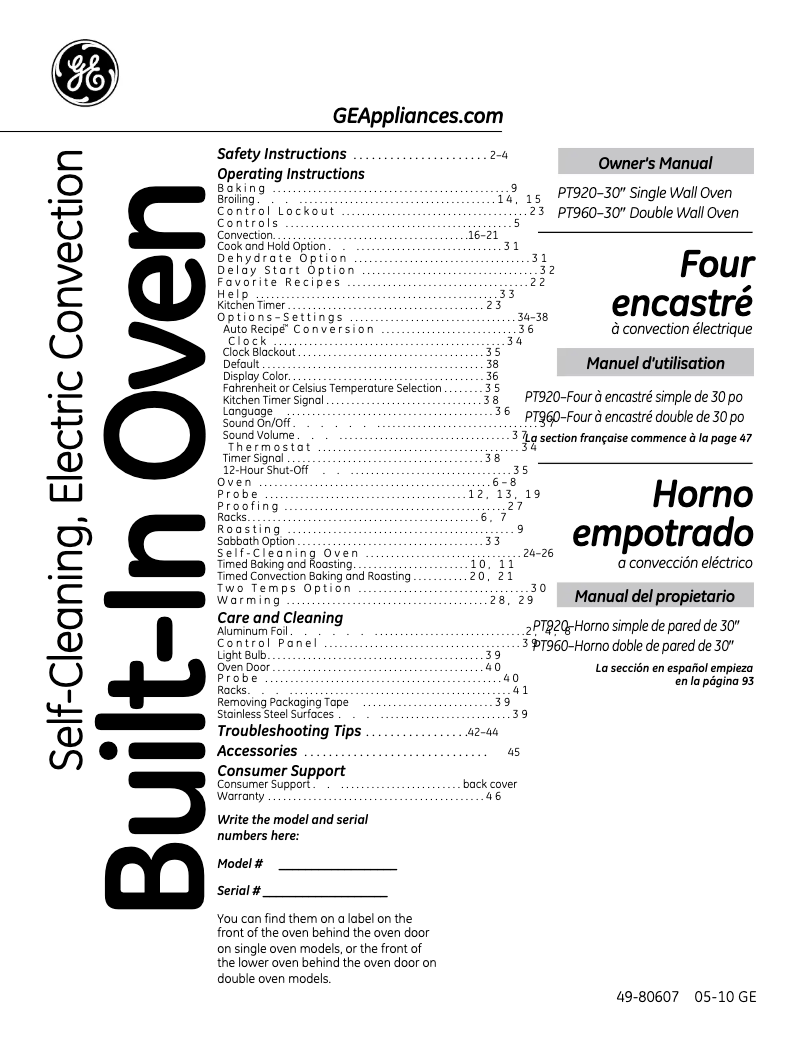 Page 1 de la notice Manuel utilisateur GE PT920