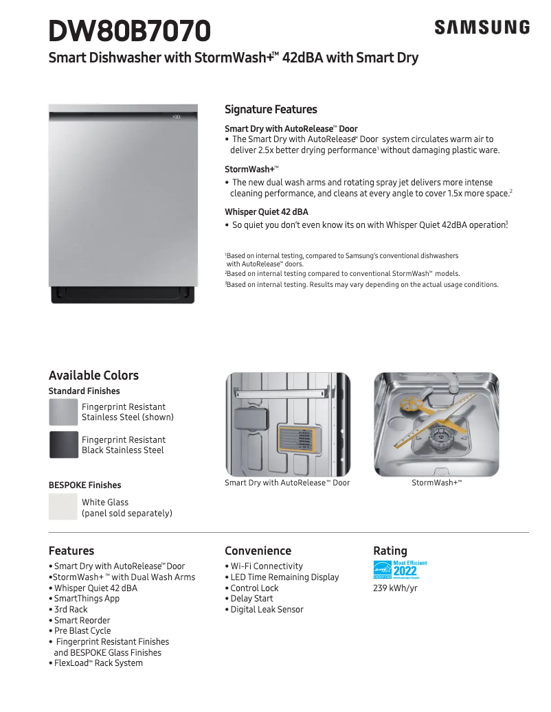 Page n°1 - Fiche technique Samsung DW80B7070UG