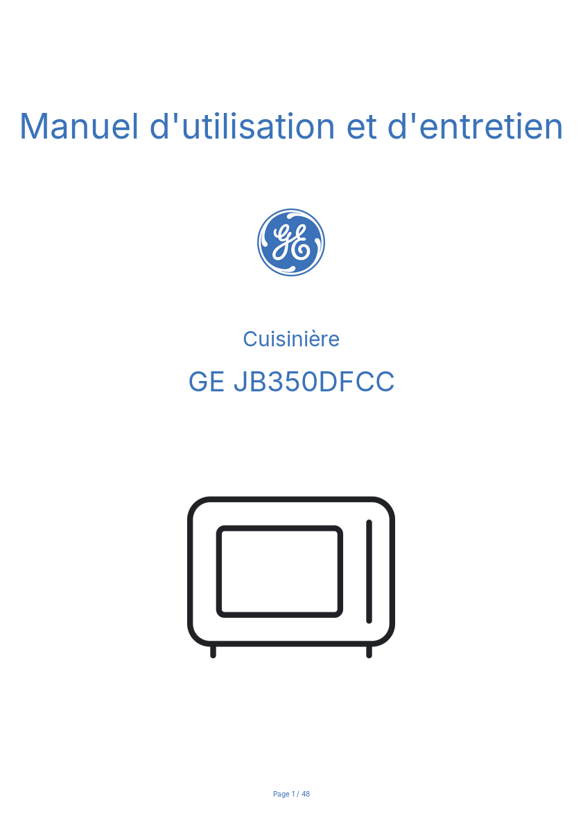 Page n°1 - Manuel d'utilisation et d'entretien GE JB350DFCC