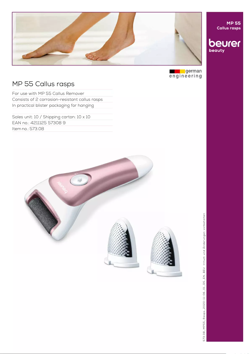 Page 1 de la notice Fiche technique Beurer MP 55