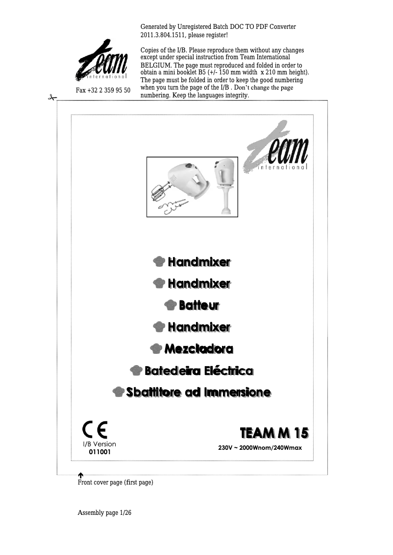 Page 1 de la notice Manuel utilisateur Team M 15
