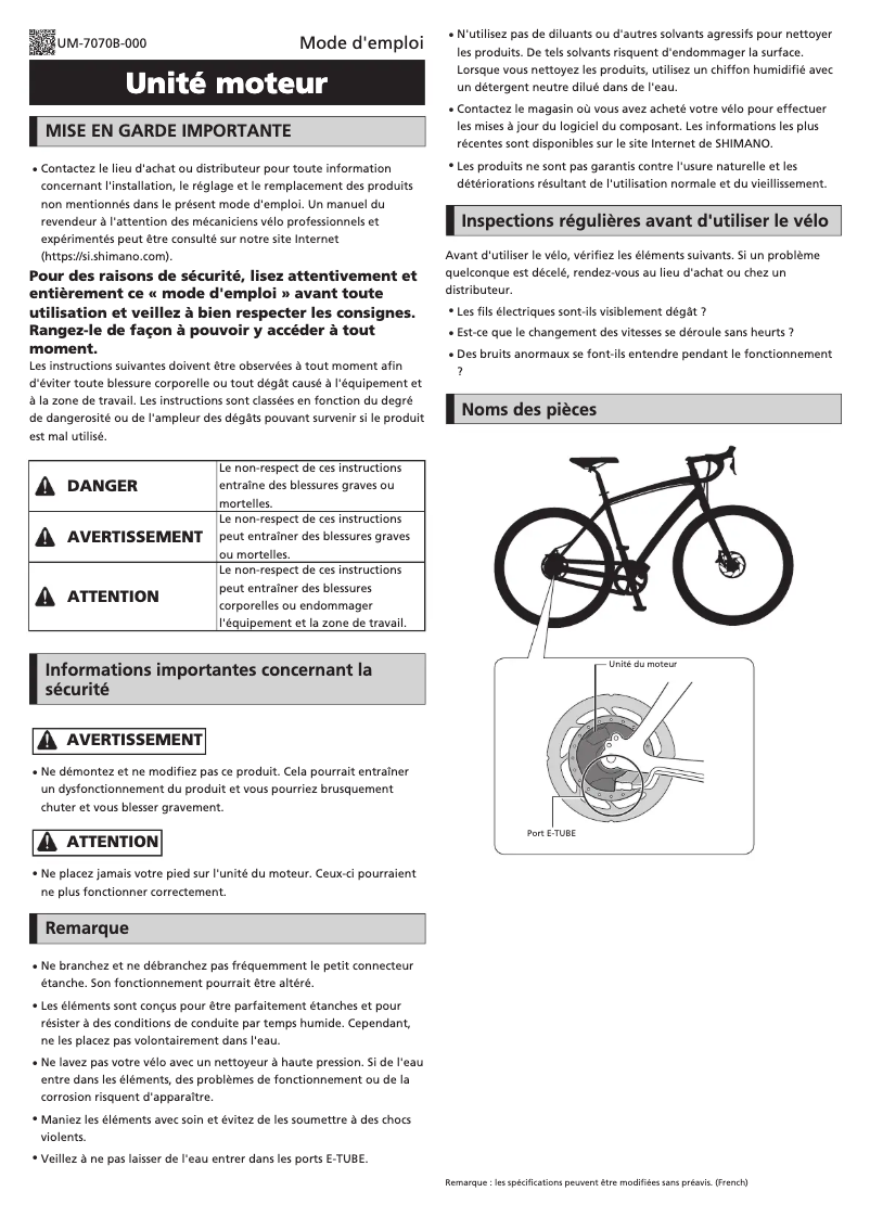 Page n°1 - Manuel utilisateur Shimano MU-UR510