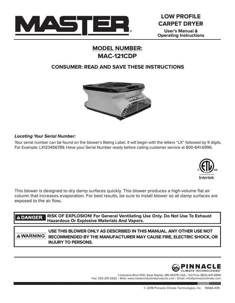 Page n°1 - Manuel utilisateur Master MAC-121CDP