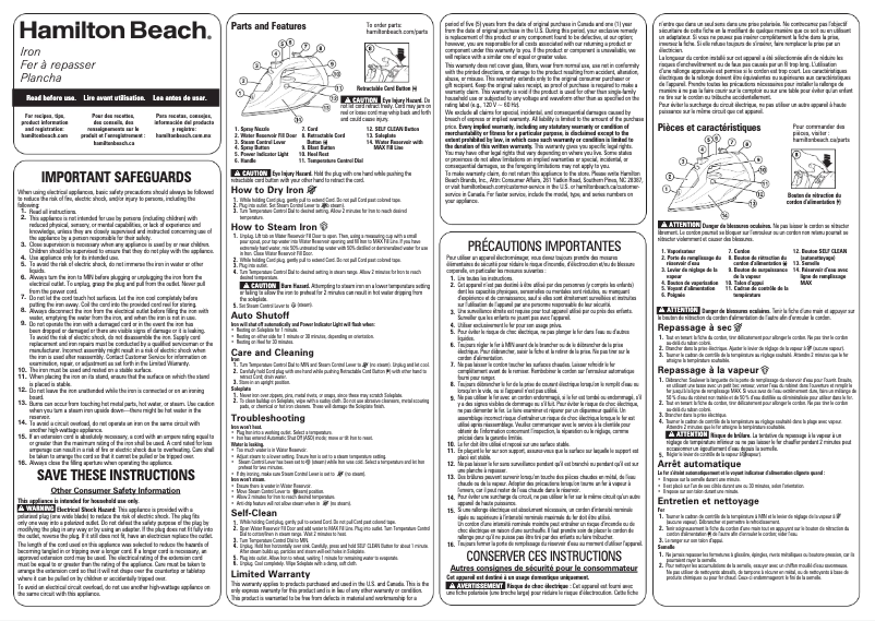 Page n°1 - Manuel utilisateur Hamilton Beach 14216