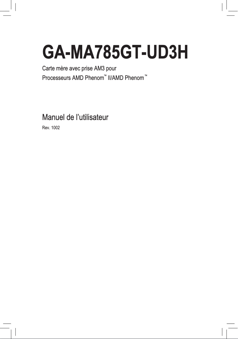 Page 1 de la notice Manuel utilisateur Gigabyte GA-MA785GT-UD3H