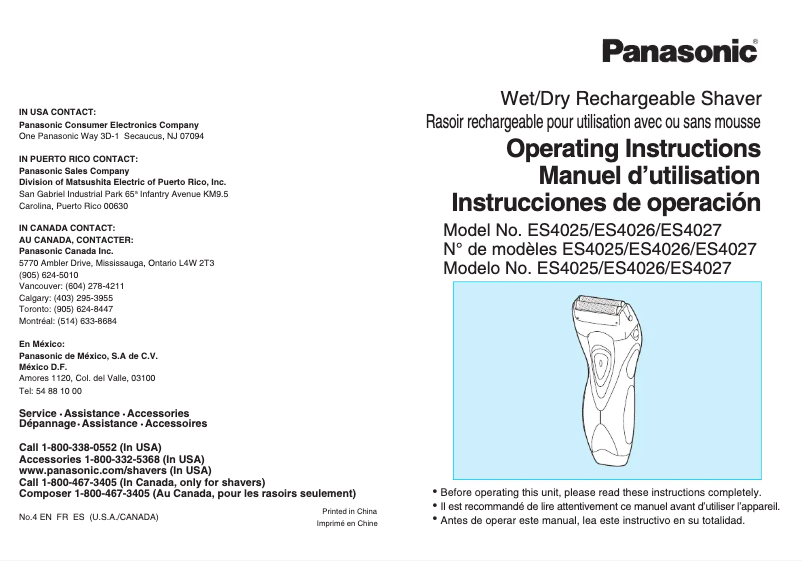 Page 1 de la notice Manuel utilisateur Panasonic ES4026CMB