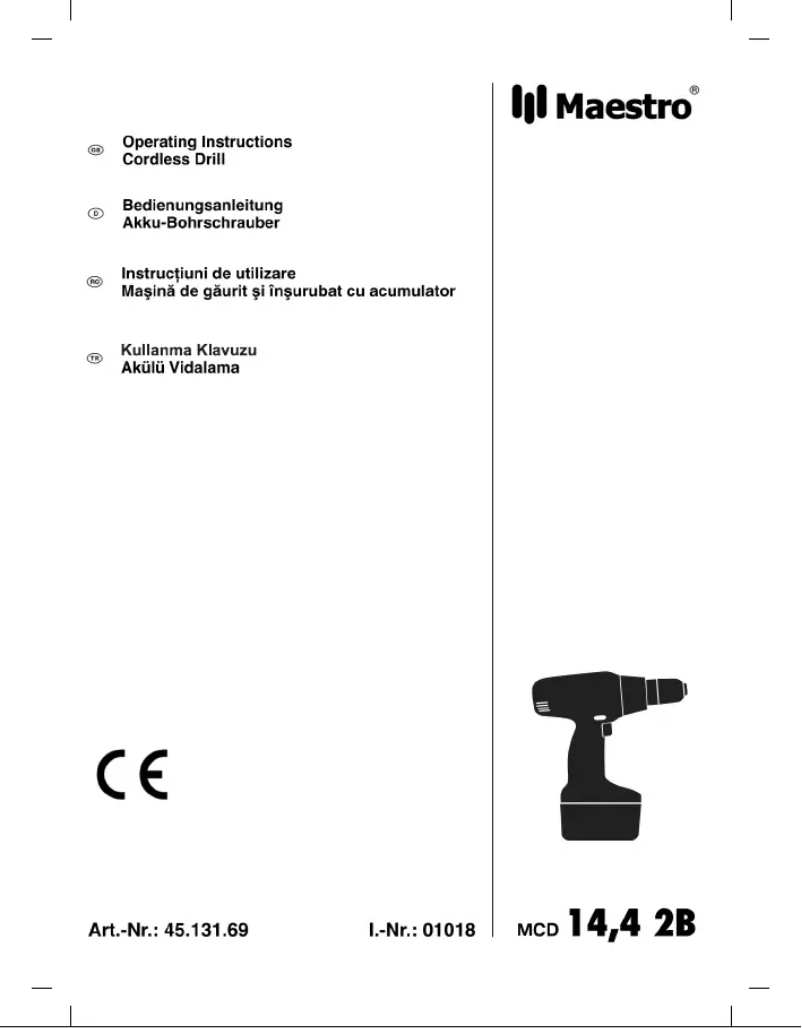 Page n°1 - Manuel utilisateur Maestro MCD 14,4 2B