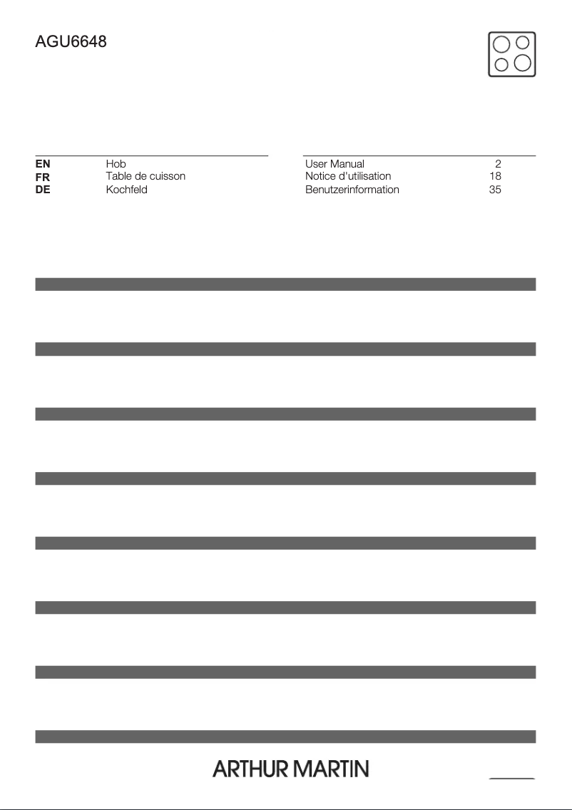 Page 1 of the manual User Manual Arthur Martin AGU6648LXX