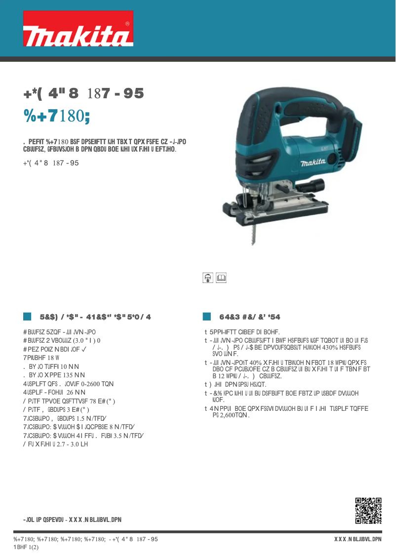 Page 1 de la notice Fiche technique Makita DJV180Z