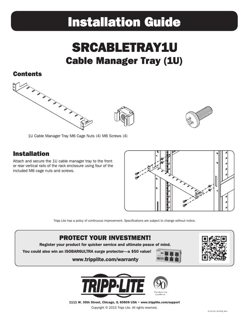 Página 1 del manual Manual de usuario Tripp Lite SmartRack SRCABLETRAY1U