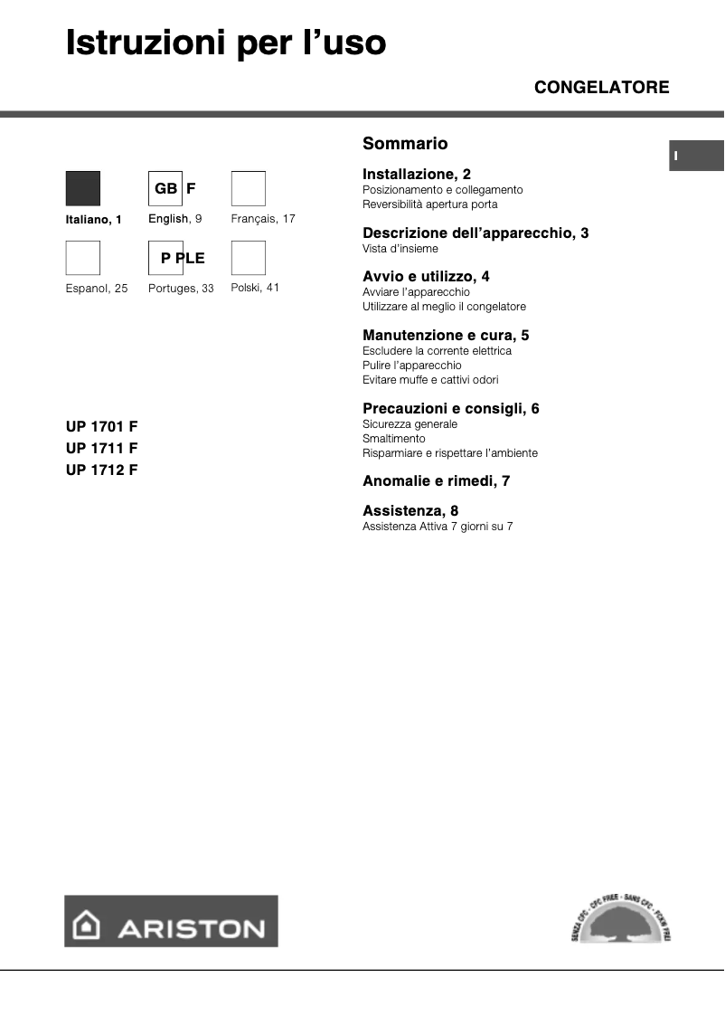 Page 1 de la notice Manuel utilisateur Ariston Thermo UP1701F