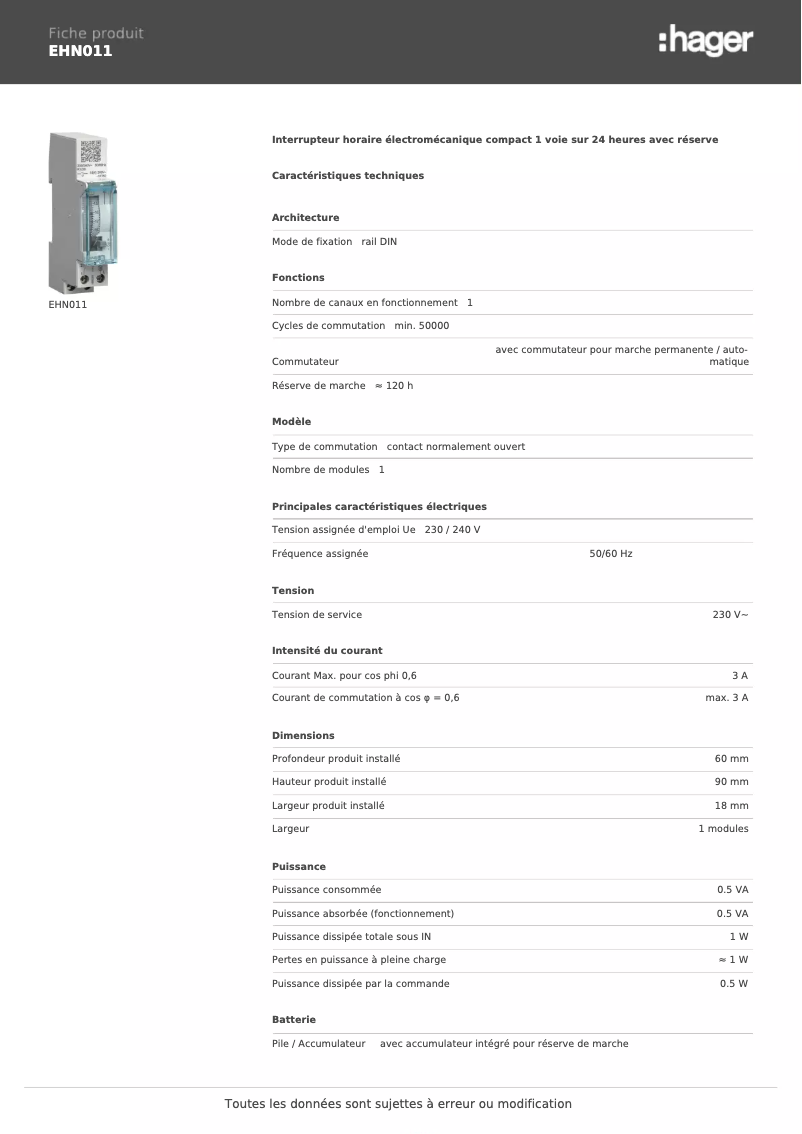 Image de la première page du manuel de l'appareil EHN011