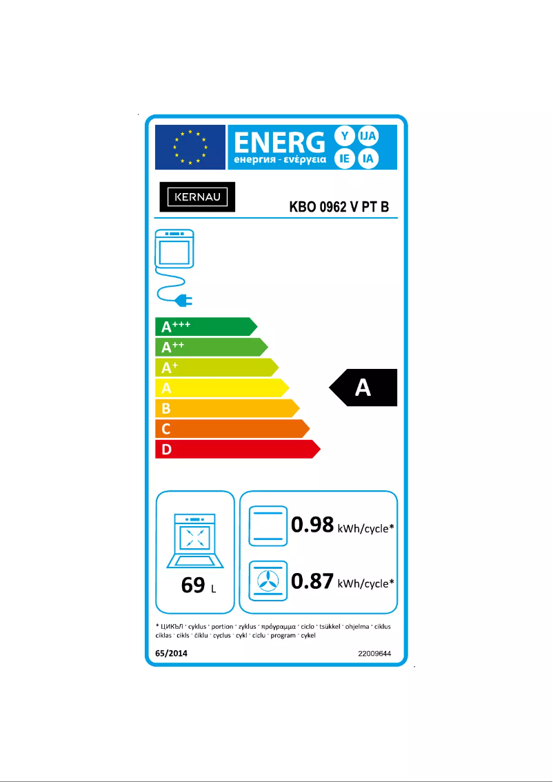 Página 1 del manual Etiqueta energética Kernau KBO 0962 V PT B