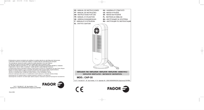 Page 1 de la notice Manuel utilisateur Fagor CAP-35I