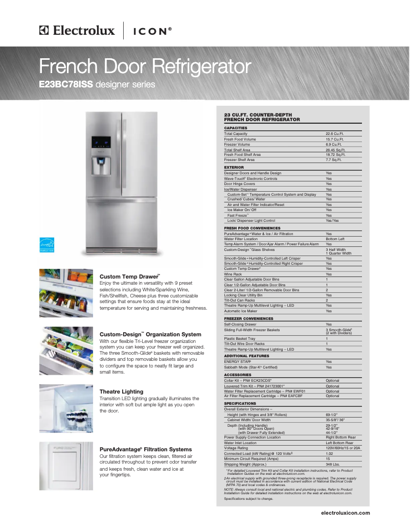 Page 1 de la notice Fiche technique Electrolux E23BC78ISS