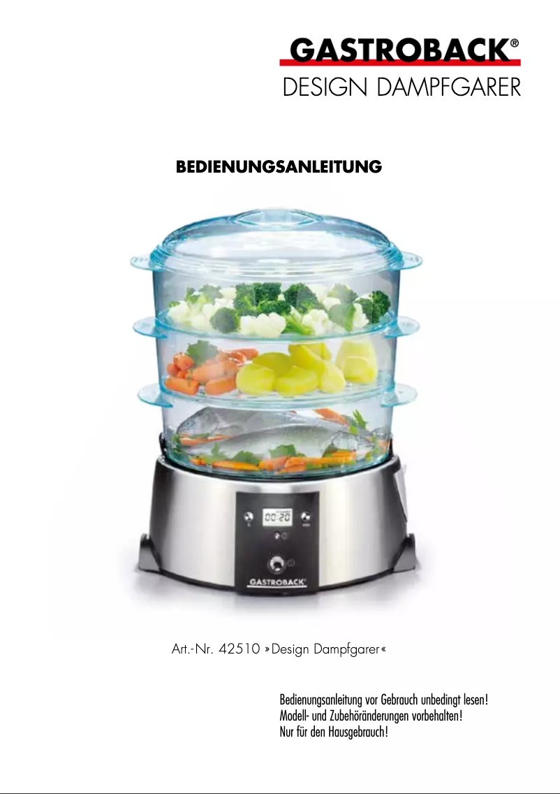 Page 1 de la notice Manuel utilisateur Gastroback 42510 steamer