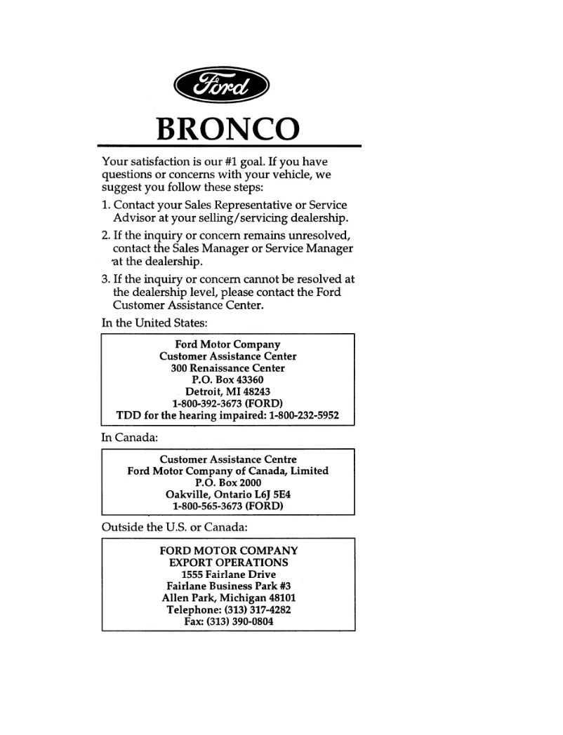 Page n°1 - Manuel utilisateur Ford Bronco (1995)