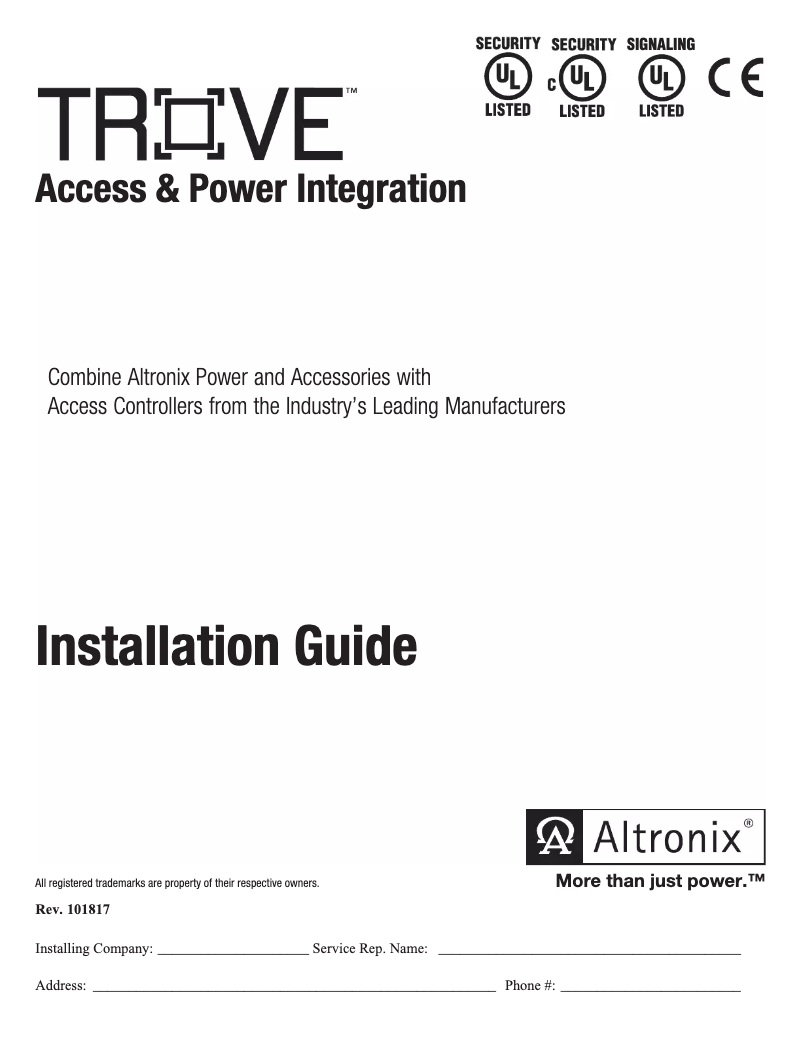Page n°1 - Manuel utilisateur Altronix Trove3SH3