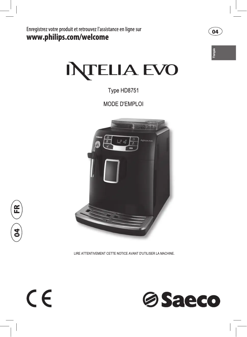 Image de la première page du manuel de l'appareil Saeco Intelia Evo HD8755