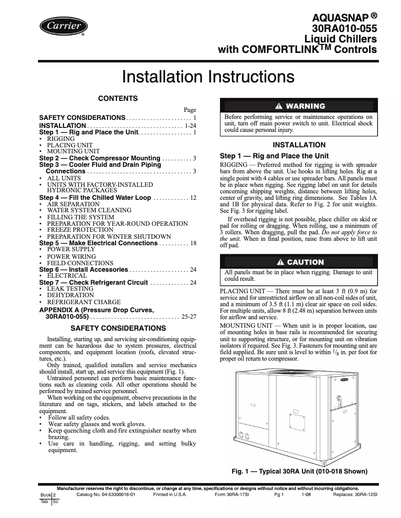 Page n°1 - Manuel utilisateur Carrier AquaSnap 30RA