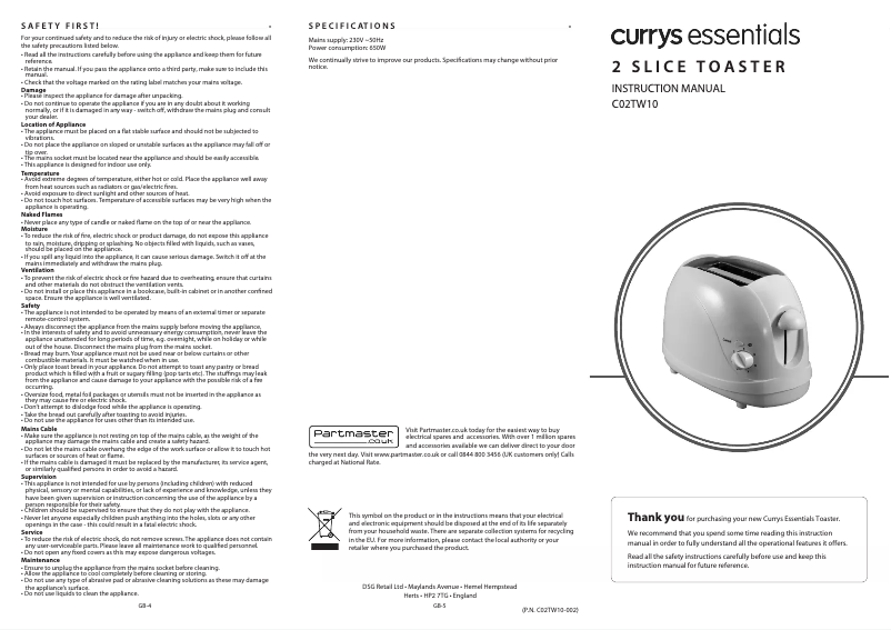 Image de la première page du manuel de l'appareil C02TW10