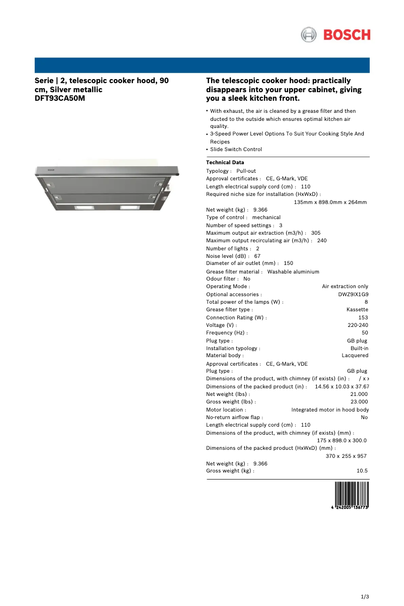 Image de la première page du manuel de l'appareil DFT93CA50M