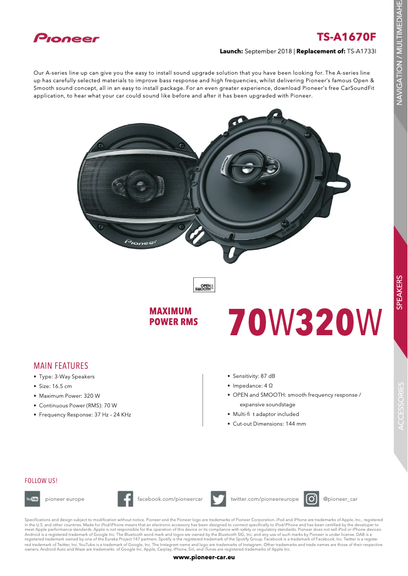 Page n°1 - Manuel utilisateur Pioneer TS-A1670F