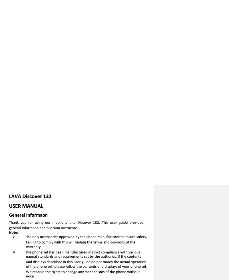 Page n°1 - Manuel utilisateur Lava Discover 132