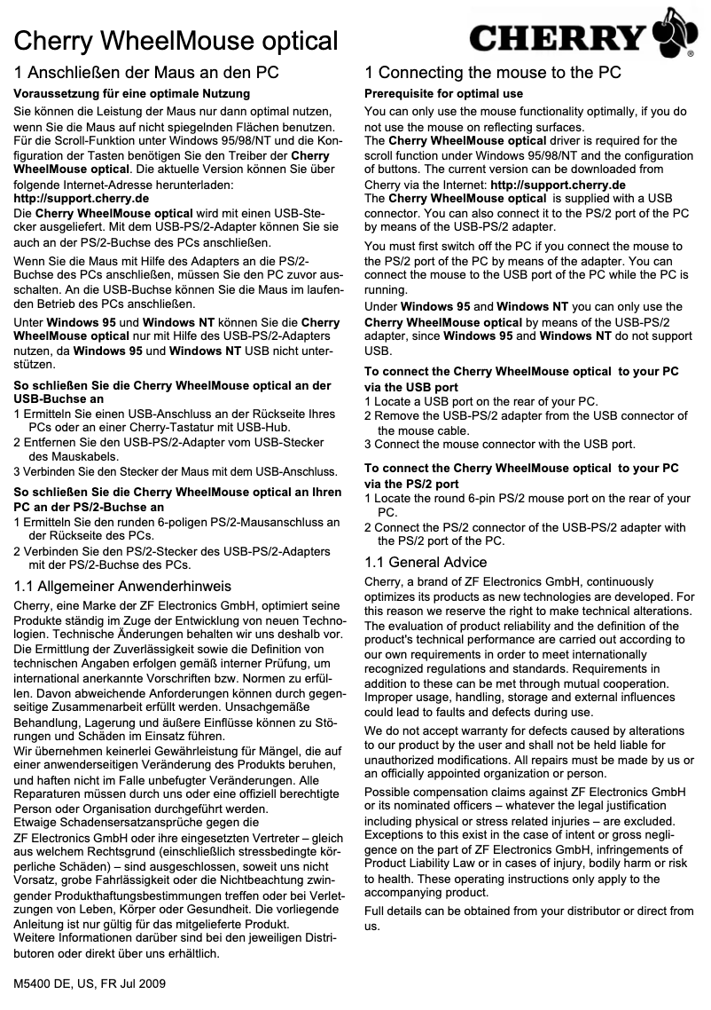 Image de la première page du manuel de l'appareil WheelMouse M-5410