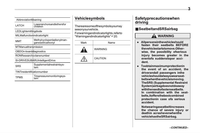 Image de la première page du manuel de l'appareil Forester (2015)