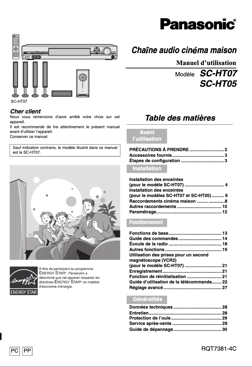 Page 1 de la notice Manuel utilisateur Panasonic SC-HT05