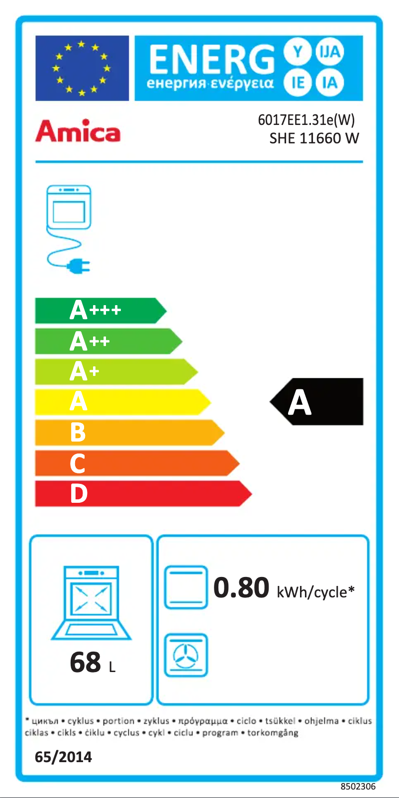 Page 1 de la notice Label énergétique Amica SHE 11660 W