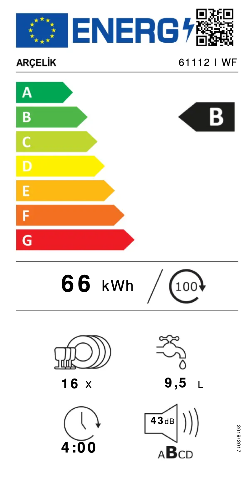 Page n°1 - Label énergétique Arçelik 61112 I WF