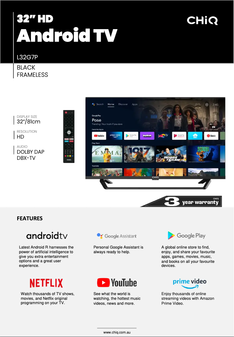 Page 1 de la notice Manuel utilisateur CHiQ L32G7P