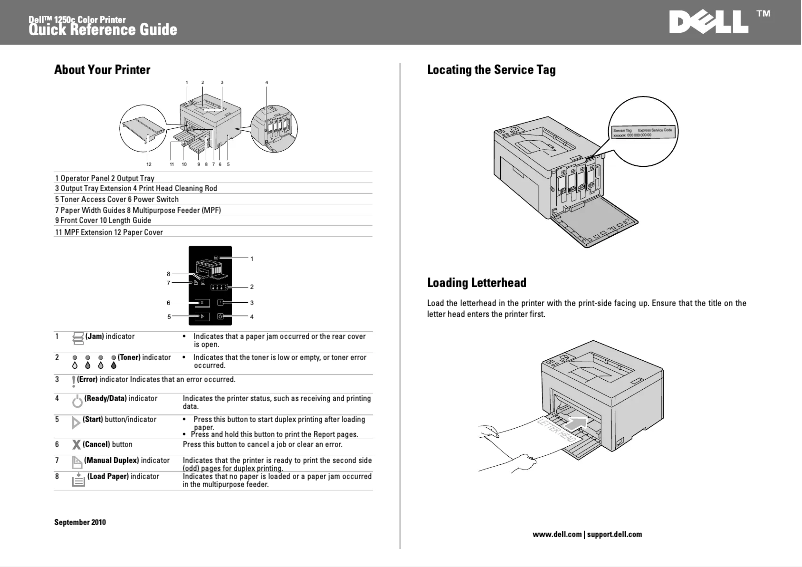 Page n°1 - Guide d'installation Dell 1250c