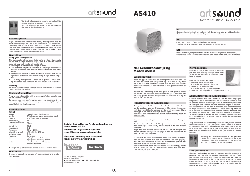 Page 1 de la notice Manuel utilisateur Artsound AS410